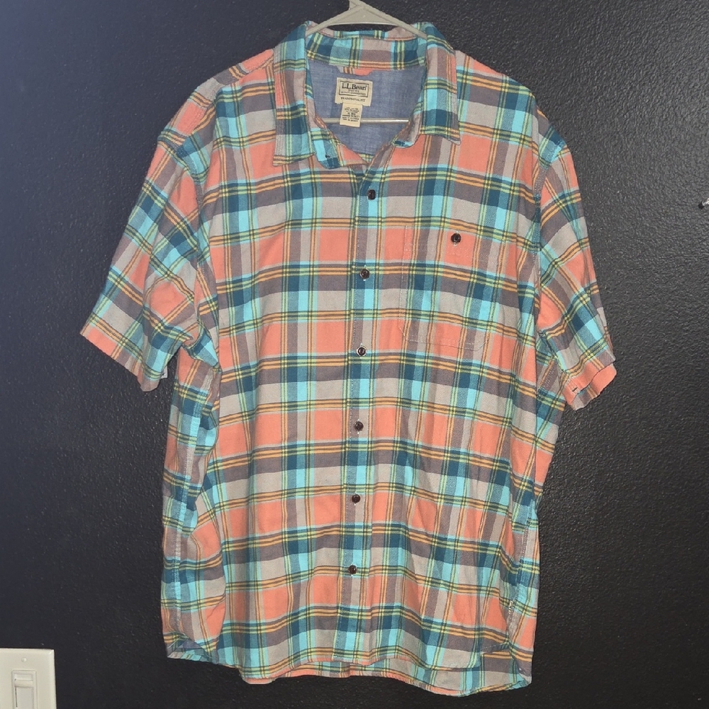 L.L. Bean Men's Multicolor Plaid Button Down Short Sleeve Shirt XL